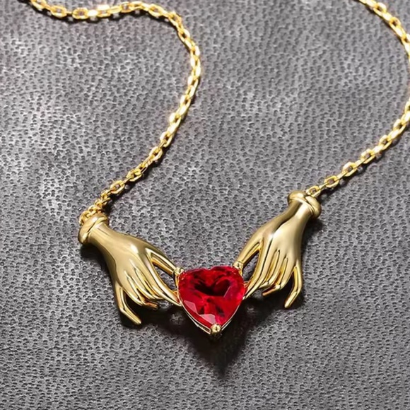 Classic Heart Necklace with Red Gemstone - Picture 2 of 3